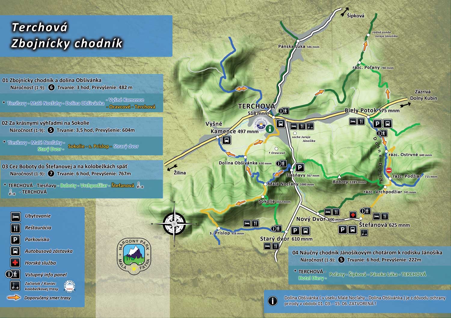 mapa a doporučené trasy Malá Fatra Vrátna Dolina